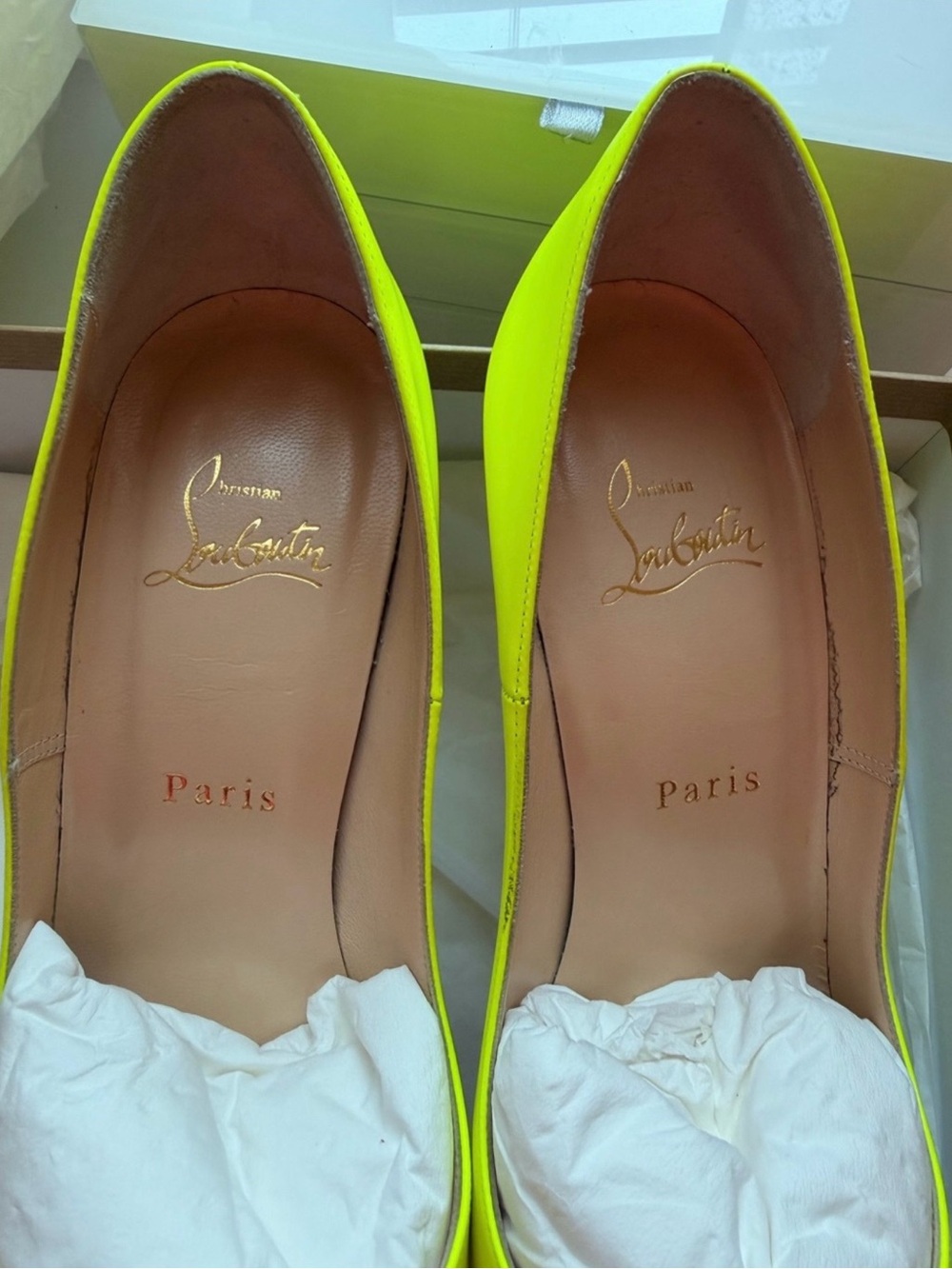Christian Louboutin Neon Yellow Pointed Toe Stilettos - Picture 12 of 12